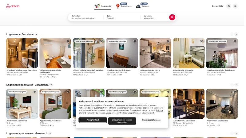 Capture d'écran de Airbnb