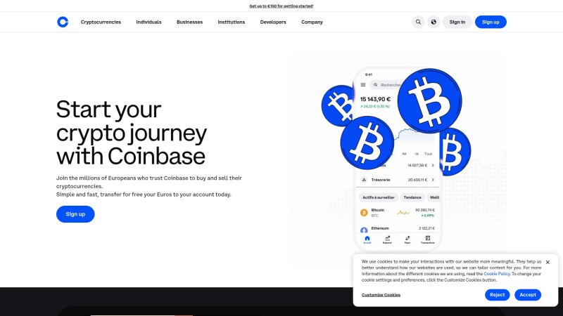 Capture d'écran de Coinbase