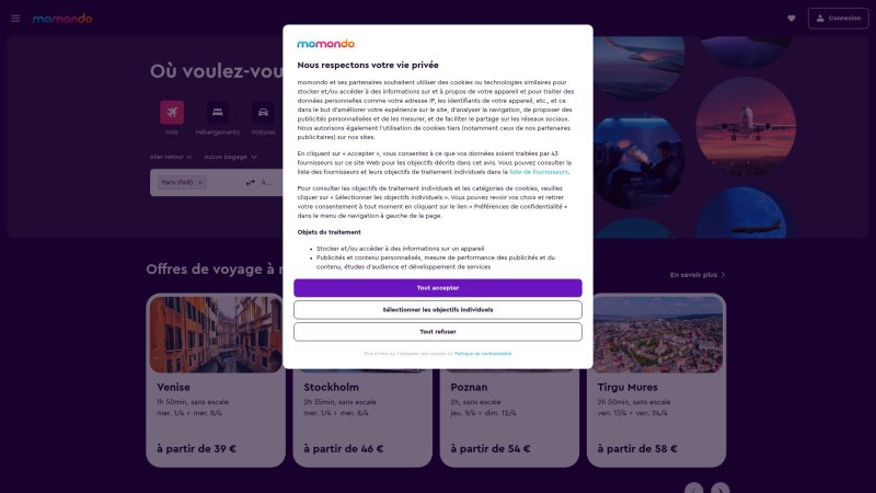 Capture d'écran de Momondo