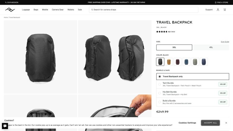Capture d'écran de Peak Design Travel Backpack