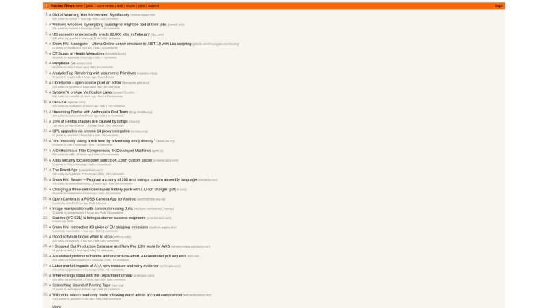 Capture d'écran de Hacker News