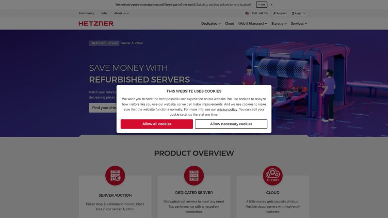 Capture d'écran de Hetzner