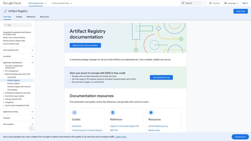 Capture d'écran de Google Artifact Registry