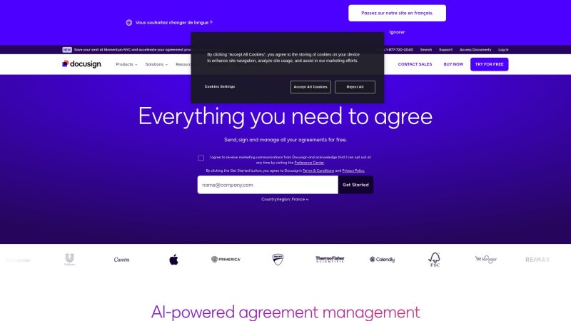Capture d'écran de DocuSign