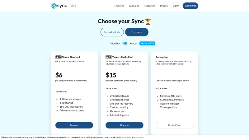 Capture d'écran de Sync.com
