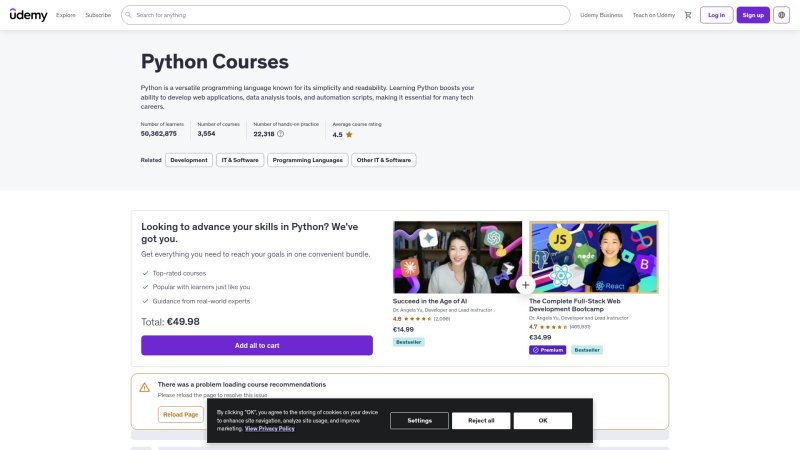 Capture d'écran de Udemy 100 Days of Code