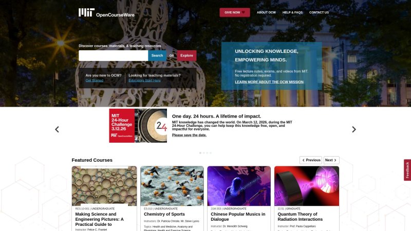 Capture d'écran de MIT OpenCourseWare
