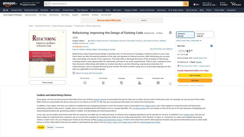 Capture d'écran de Refactoring - Martin Fowler