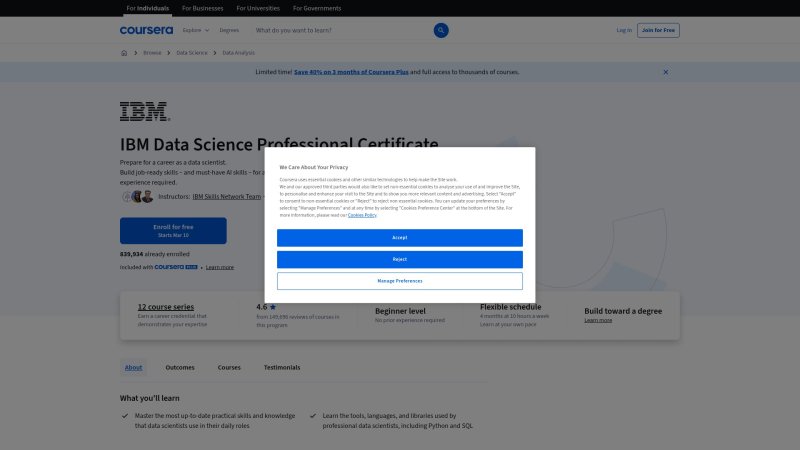 Capture d'écran de Coursera IBM Data Science