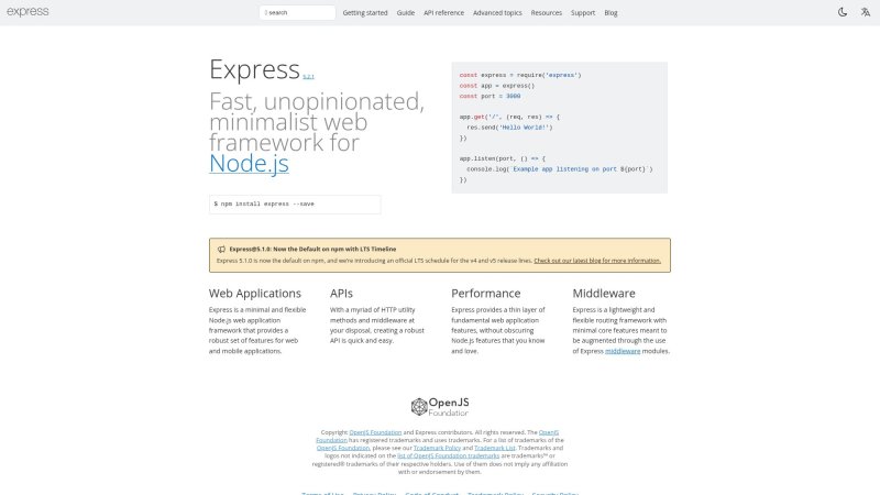 Capture d'écran de Express.js