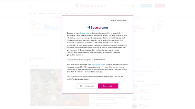 Capture d'écran de Boursorama Bourse